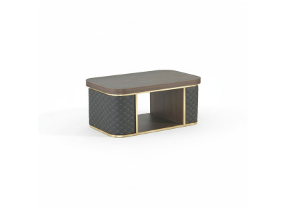 Table basse bicolore marron noir avec étagère design moderne rectangulaire