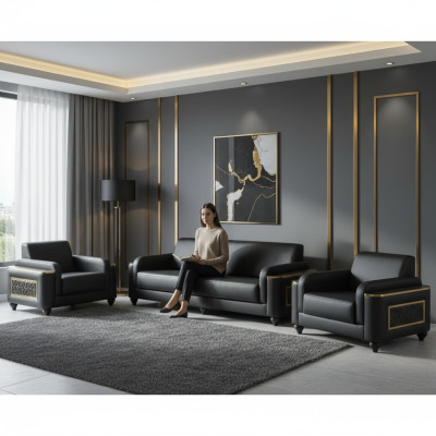 Canapé 3 places avec fauteuil Noir Uni Style Salon