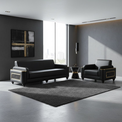 Canapé 3 places avec fauteuil Noir Uni Style Salon