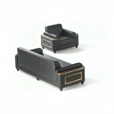 Canapé 3 places avec fauteuil Noir Uni Style Salon