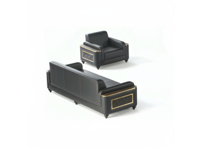 Canapé 3 places avec fauteuil Noir Uni Style Salon