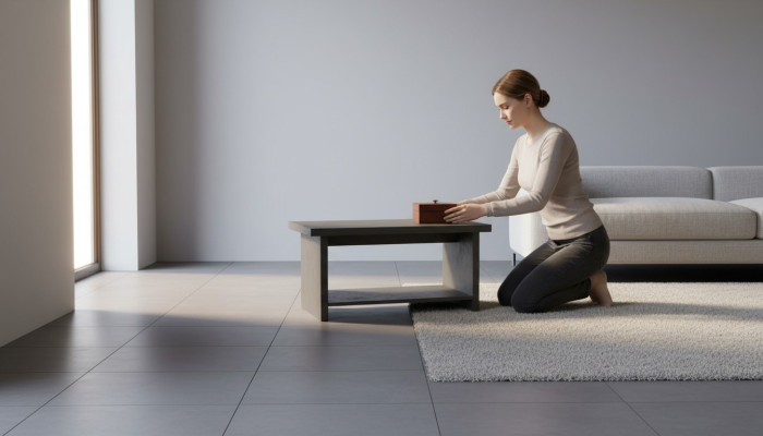 Table basse grise unie moderne pour le bureau rectangulaire avec étagère.