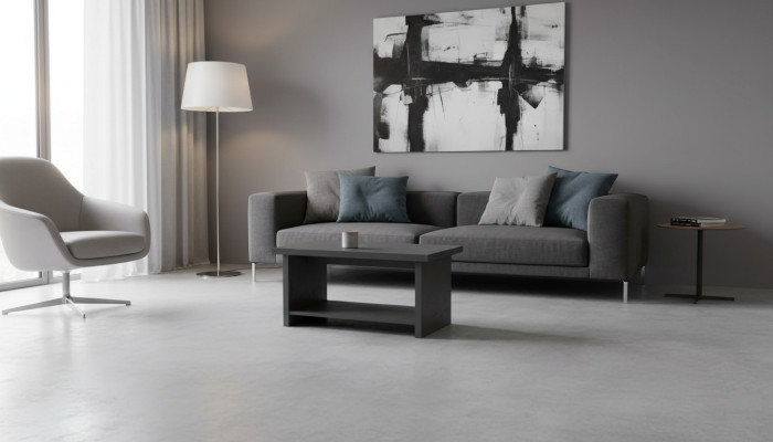 Table basse grise unie moderne pour le bureau rectangulaire avec étagère.