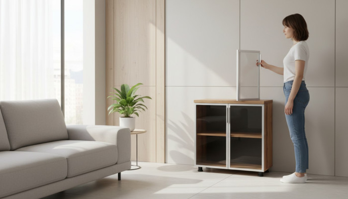 Armoire à dossiers avec portes vitrées marron uni étagère bureau
