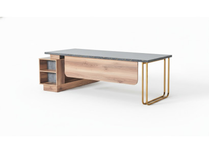 Bureau brun et gris bicolore design moderne pour bureau rectangulaire.
