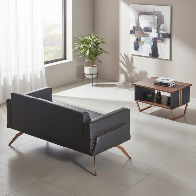 Ensemble de bureau 2 pièces 2 places avec table basse gris brun bicolore