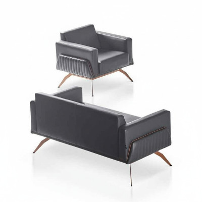 Ensemble pour bureau 2 pièces, canapé 2 places avec fauteuil gris uni, salon