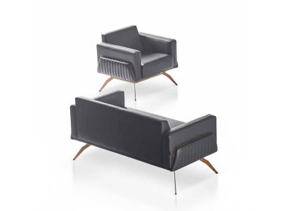 Ensemble pour bureau 2 pièces, canapé 2 places avec fauteuil gris uni, salon