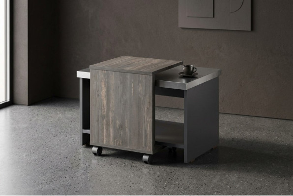 Table basse grise unie bureau salle de séjour rectangulaire avec étagère