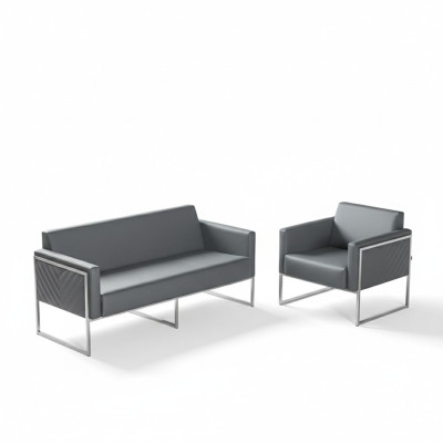Ensemble de bureau 2 pièces canapé 3 places avec fauteuil gris uni design moderne