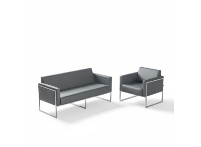 Ensemble de bureau 2 pièces canapé 3 places avec fauteuil gris uni design moderne