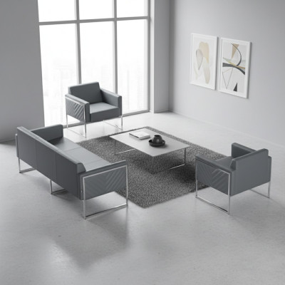 Ensemble de bureau 3 pièces 3 places avec 2 fauteuils gris uni style moderne