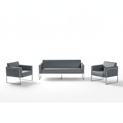 Ensemble de bureau 3 pièces 3 places avec 2 fauteuils gris uni style moderne