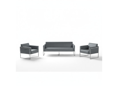 Ensemble de bureau 3 pièces 3 places avec 2 fauteuils gris uni style moderne