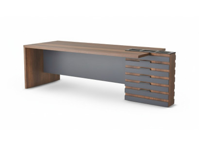 Bureau marron gris bicolore design moderne salle de travail rectangulaire.