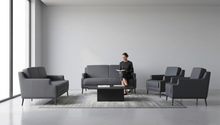 Ensemble de bureau 4 pièces 2x canapé 2 places 2x fauteuils gris foncé uni moderne