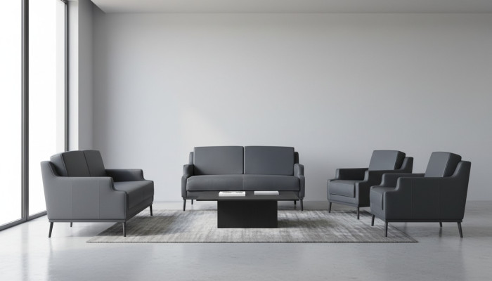Ensemble de bureau 4 pièces 2x canapé 2 places 2x fauteuils gris foncé uni moderne