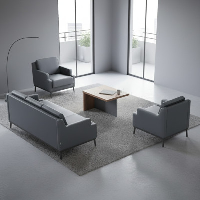 Ensemble de bureau 4 pièces 3 places 2x fauteuils table basse gris foncé marron