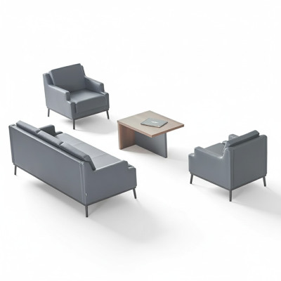 Ensemble de bureau 4 pièces 3 places 2x fauteuils table basse gris foncé marron