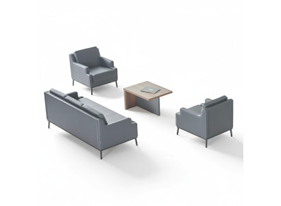Ensemble de bureau 4 pièces 3 places 2x fauteuils table basse gris foncé marron