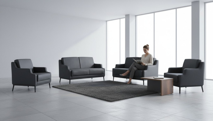Ensemble de bureau 5 pièces gris foncé style 2x 2 places 2x fauteuil table basse