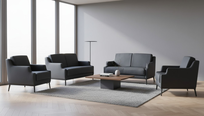 Ensemble de bureau 5 pièces gris foncé style 2x 2 places 2x fauteuil table basse