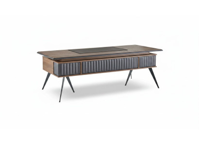 Bureau rectangulaire en forme brun gris bicolore avec tiroirs moderne