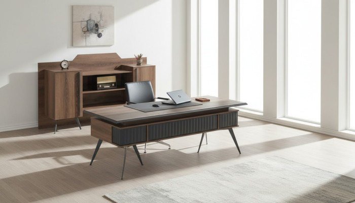 Ensemble de bureau 2 pièces Table de bureau Buffet Rangement Marron Uni