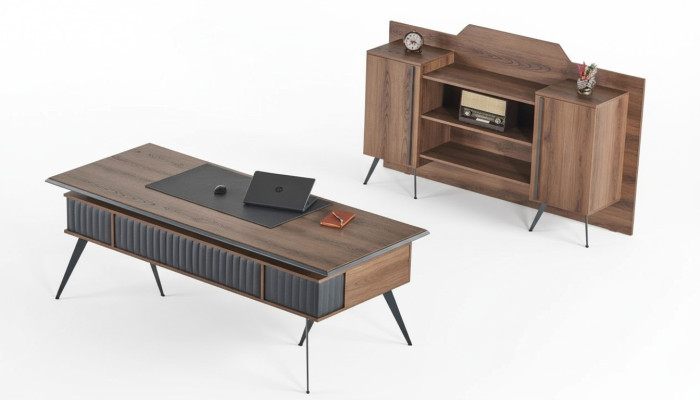 Ensemble de bureau 2 pièces Table de bureau Buffet Rangement Marron Uni