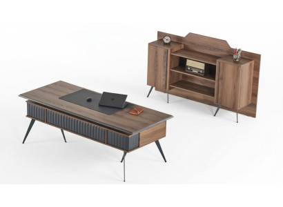 Ensemble de bureau 2 pièces Table de bureau Buffet Rangement Marron Uni