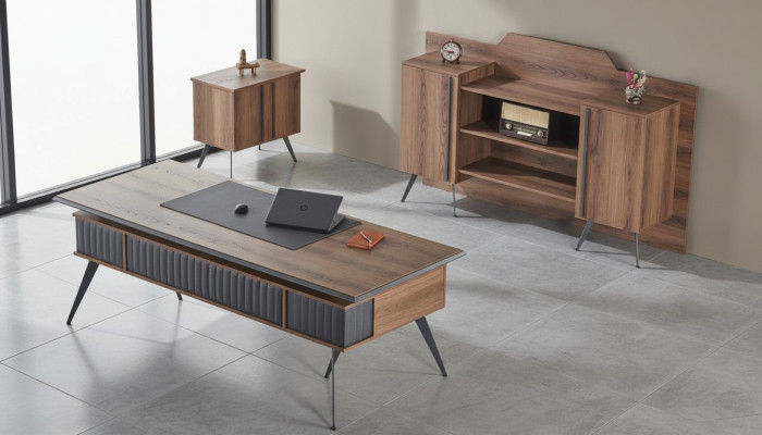 Ensemble de bureau 3 pièces Bureau Buffet Commode Marron Gris Bicolore