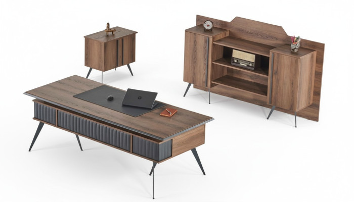 Ensemble de bureau 3 pièces Bureau Buffet Commode Marron Gris Bicolore