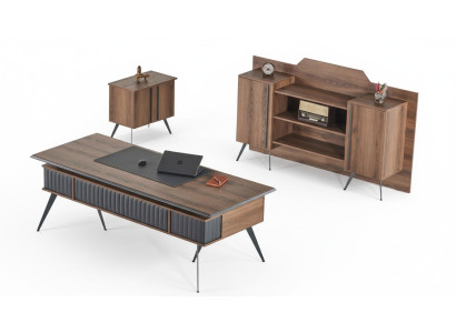 Ensemble de bureau 3 pièces Bureau Buffet Commode Marron Gris Bicolore