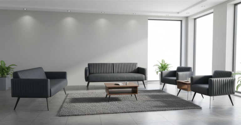 Ensemble de bureau 5 pièces Noir Canapé 3 places, canapé 2 places, 2 fauteuils, table basse