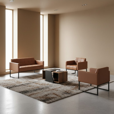Ensemble de bureau brun 4 pièces 2 places 2x fauteuils table basse style uni