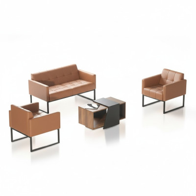 Ensemble de bureau brun 4 pièces 2 places 2x fauteuils table basse style uni