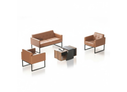 Ensemble de bureau brun 4 pièces 2 places 2x fauteuils table basse style uni