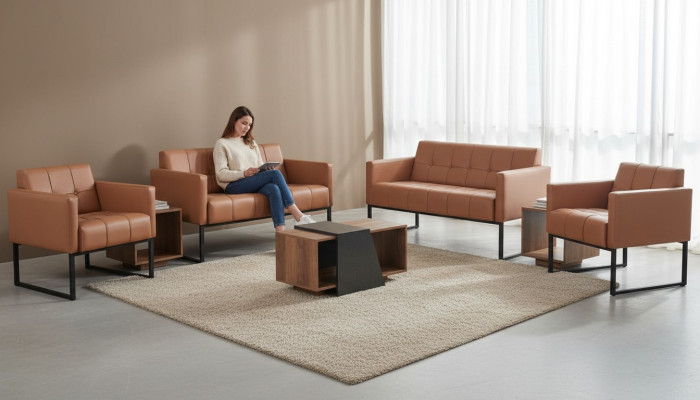 Ensemble bureau 5 pièces marron 2x canapé 2 places 2x fauteuils table basse gris style