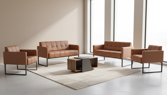 Ensemble bureau 5 pièces marron 2x canapé 2 places 2x fauteuils table basse gris style