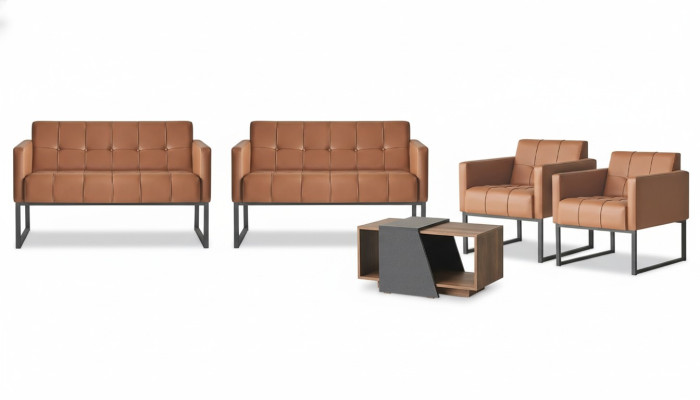 Ensemble bureau 5 pièces marron 2x canapé 2 places 2x fauteuils table basse gris style