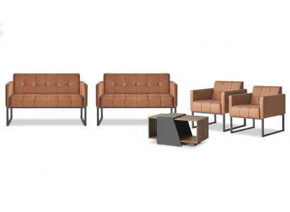 Ensemble bureau 5 pièces marron 2x canapé 2 places 2x fauteuils table basse gris style