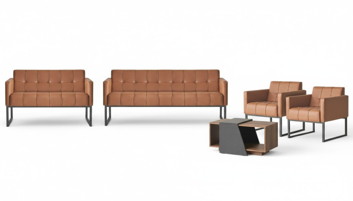Ensemble de bureau 5 pièces: canapé 3 places, canapé 2 places, 2 fauteuils, table basse, style marron