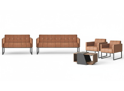 Ensemble de bureau 5 pièces: canapé 3 places, canapé 2 places, 2 fauteuils, table basse, style marron