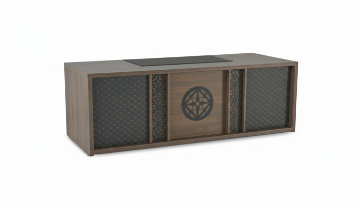 Bureau marron gris bicolore salle de travail rectangulaire forme moderne
