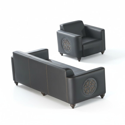 Ensemble de bureau 2 pièces, fauteuil 3 places, noir uni, design moderne