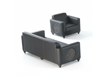 Ensemble de bureau 2 pièces, fauteuil 3 places, noir uni, design moderne