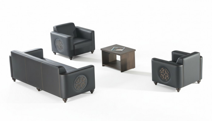 Ensemble de mobilier de bureau 4 pièces Noir Canapé 3 places 2x Fauteuil Marron Table basse Moderne
