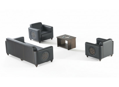 Ensemble de mobilier de bureau 4 pièces Noir Canapé 3 places 2x Fauteuil Marron Table basse Moderne