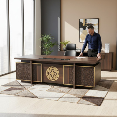Bureau moderne avec tiroirs portes espace de rangement bureau marron style