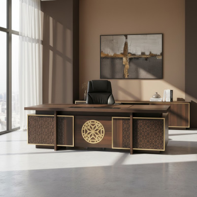 Bureau moderne avec tiroirs portes espace de rangement bureau marron style